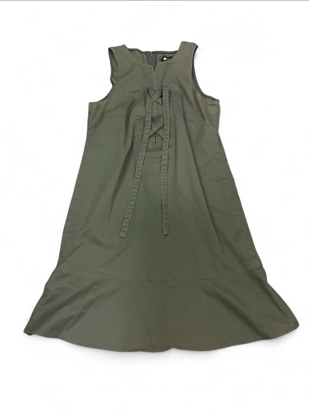 Ann Taylor Olive Green Mini Dress Sz 2 Tie Front Fall Classic Workwear Party